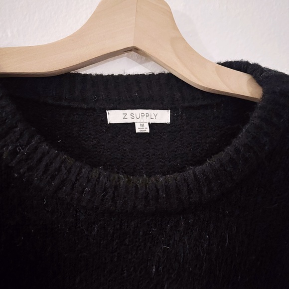 Z Supply Alivia Striped Sweater Bell Sleeve Black and White Fuzzy - Picture 3 of 6